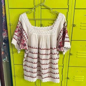 Maeve Blouse withWhite and Pink Embroidery